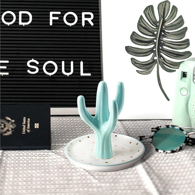 PUDDING CABIN Cactus Ring Holder, Birthday Gift for Women Her Mom Friend Female, Macaron Jewelry Dish with Dots Ins Room Decor Jewelry Dish for Rings Earrings Bracelets Necklace Organizer…