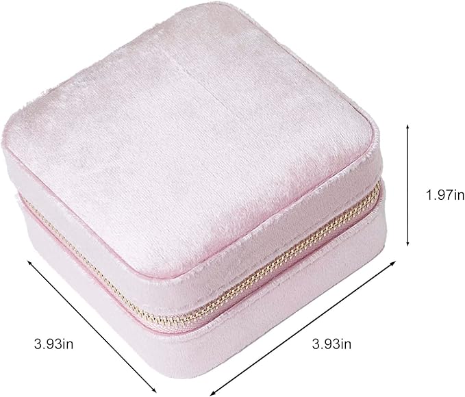 Customizable Compact Velvet Jewelry Box with Mirror, Travel Jewelry Case, Travel Jewelry Organizer, Jewelry Box for Women and Girls, Small Jewelry Organizer (Flower Design, Powder Pink)