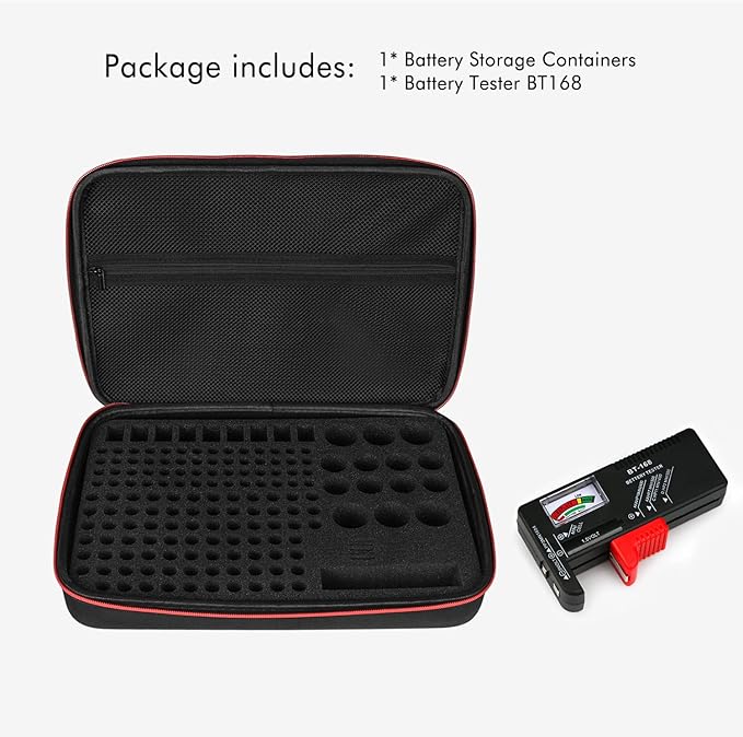 Battery Organizer Holder Storage Case with Tester,Waterproof Carrying Case Bag,Battery Vault Box for Garage Organization Holds 199+ Batteries AA AAA C D 9V (Batteries are Not Included) (200+)