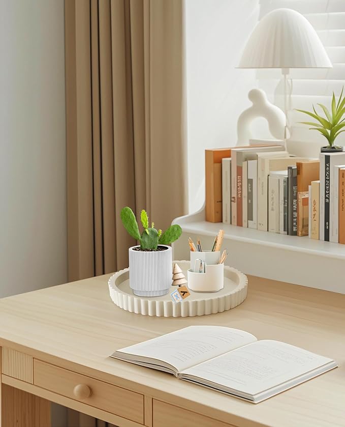 Round Decorative Tray for Coffee Table, Modern Round Coffee Table Tray for Home Decor, Table Centerpieces Serving Tray for Living Room, Office, Dining Room, Kitchen Island（White）