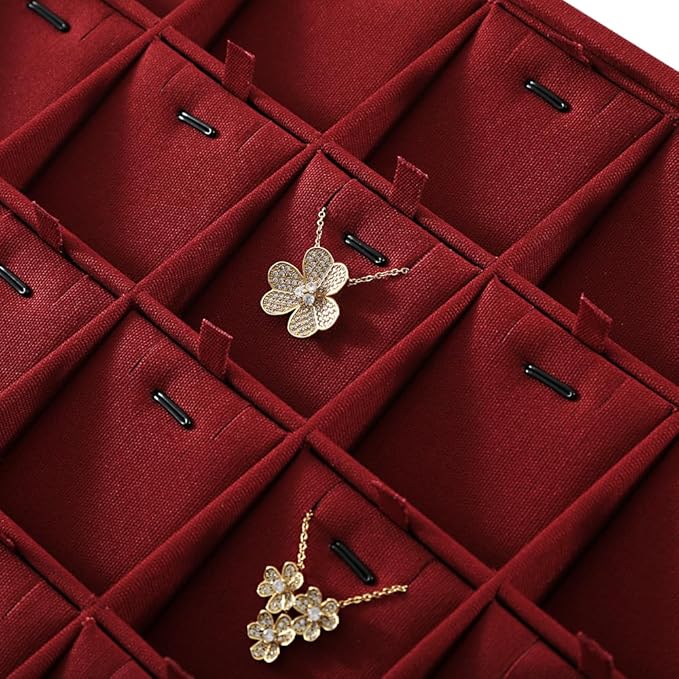 Linen Stackable Necklace Storage Tray, 24 Grid Pendant Display Tray, Jewellery Shop Counter Showcase Table Top Organizers, Makeup Table Drawer Insert Jewelry Tray