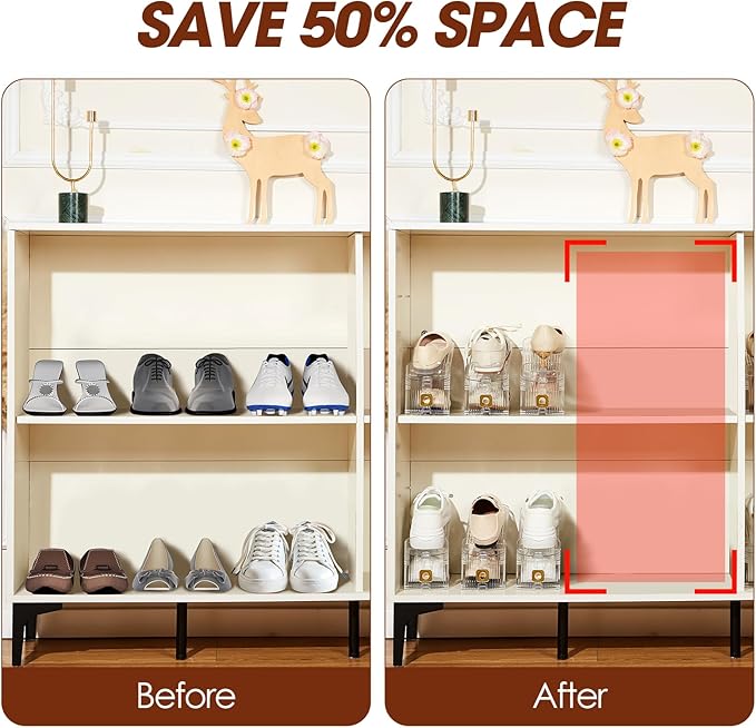 10 Pack Clear Shoe Slots Organizer for Closet, Adjustable Shoe Stackers for a Pair of Shoes,Shoe Storage Shoe Space Saver 50% Shoe Shelf Display Holder for Closet