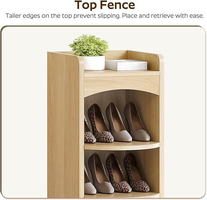 9-Tier Tall Shoe Rack, Wooden Shoe Storage Organizer, Narrow Shoe Cabinet with Removable Shelves for Small Spaces, Holds 18 Pairs of Shoes, for Entrance, Hallway, Natural SS02NL