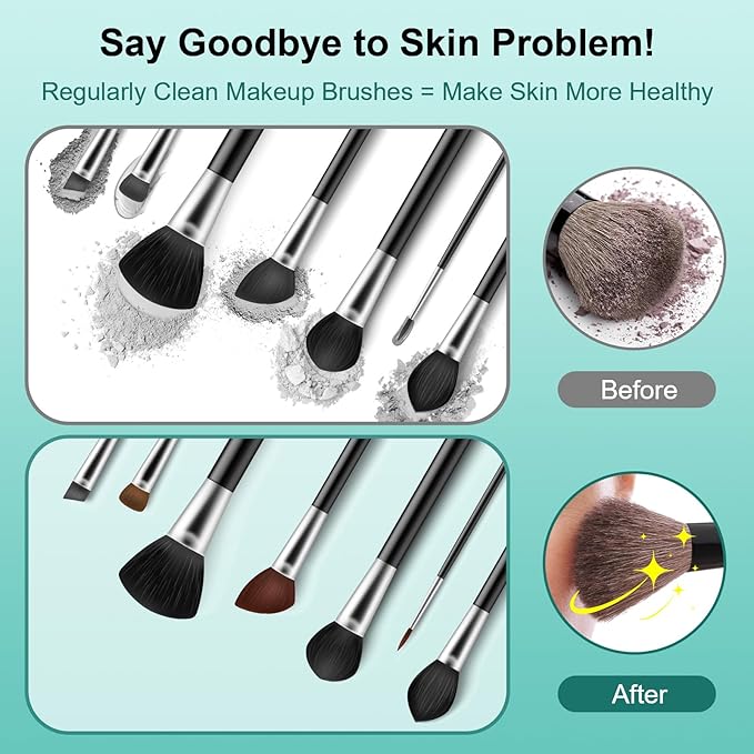 Norate Electric Makeup Brush Cleaner Machine, Automatic Make up Brush Cleaner for Fast Deep Cleaning - Removes Residue from Make up Brushes, Sponge, Stocking Stuffers for Women, Teen Girls (Green)