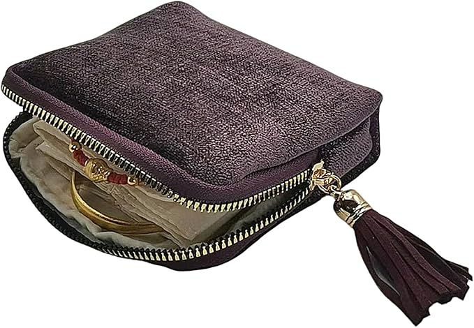 Small Travel Jewelry Case - Jewelry Travel Organizer Bag with Tassel Zipper for Bracelets, Necklaces, Bangles, Jewelry Organizer Storage Bag Gift for Women Girls - LJB001-Purple