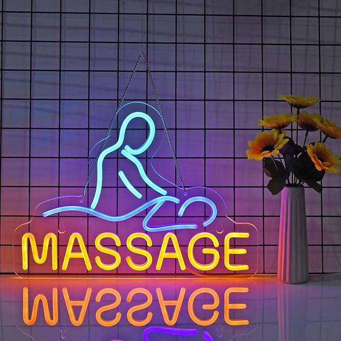 Massage Neon Sign for Wall Decor LED Light up Sign Massage Room Business Signage Spa Salon Wellness Center 16.1" x 11.8" Led Art Hanging Decorative Gifts