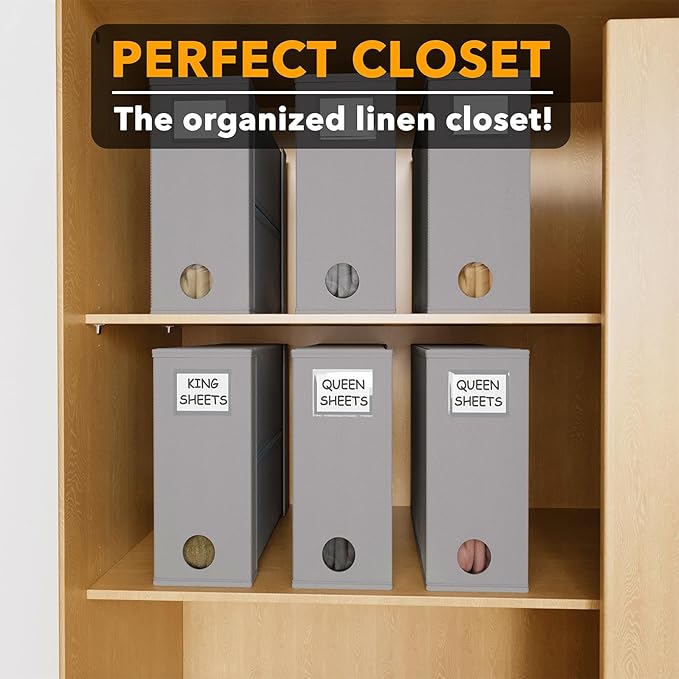 SpaceAid 6 Pack Bed Sheet Organizers and Storage, Foldable Sheet Organizer for Linen Closet, Sheets Set Folder Keeper with Window XL (Queen & King Size) Bedding Container (Gray, 6 Pack)