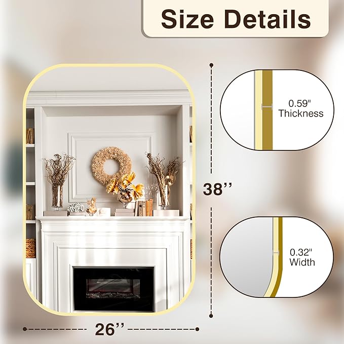 FICTOR Bathroom Vanity Mirror for Wall, 2 Pack 26" x 38" Rectangle Bathroom Mirror for Over Sink, Metal Framed, Hangs Horizontally or Vertically(Gold)