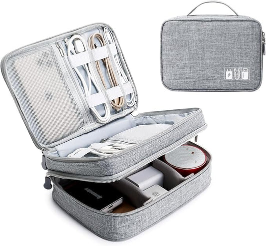 mygreen Electronics Organizer, Electronic Accessories Double Layer Travel Cable Organizer Cord Storage Bag for Cables, Power Bank, USB Flash Drive and More Gray