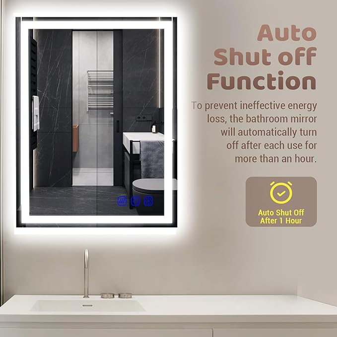 32"x24" LED Bathroom Mirror with Lights Front & Backlit Smart LED Mirror Bathroom Lighted Vanity Mirror Wall-Mounted Design Stepless Dimmable Anti-Fog Shatterproof Memory Function