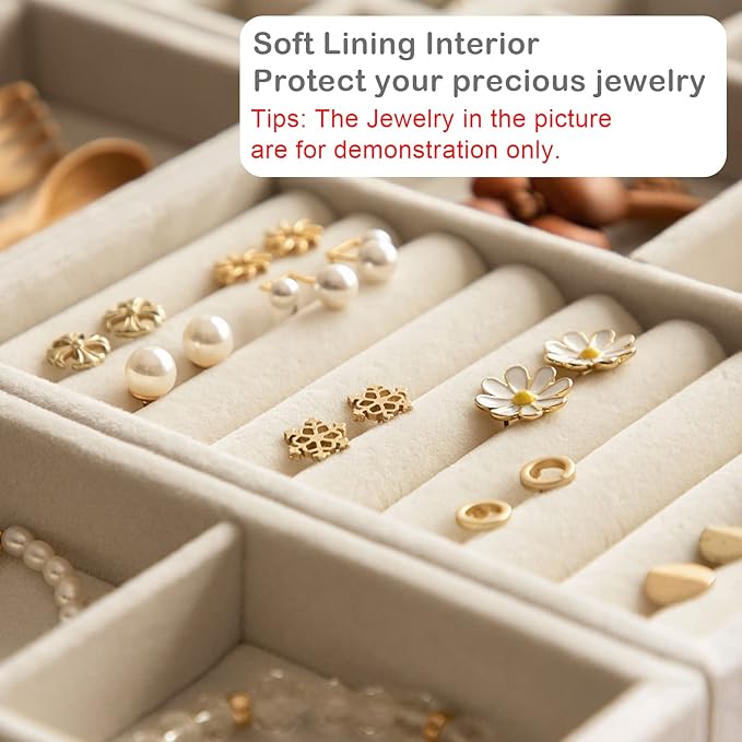 Jewelry Trays,Velvet Stackable Organizer Trays,Drawer Inserts Jewelry Display Case For Rings Stud Necklaces Earring Organizer Tray for Women Girls-8 Pack (Beige)