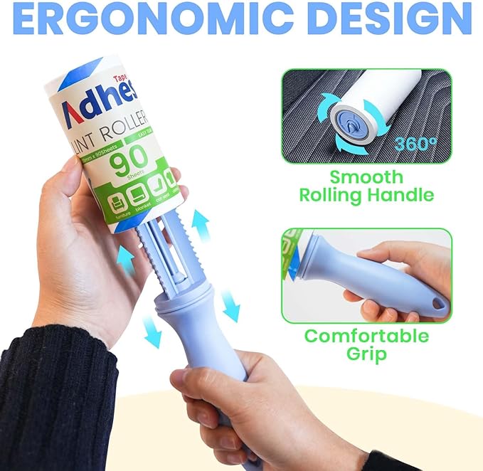 ADHES Lint Roller for Pet Hair – 5 Rolls + 2 Handles, 4 Inch x 90 Sheets, Extra Sticky Disposable Lint Rollers for Clothes, Furniture & Car Hair Removal – Portable Pet Hair Remover