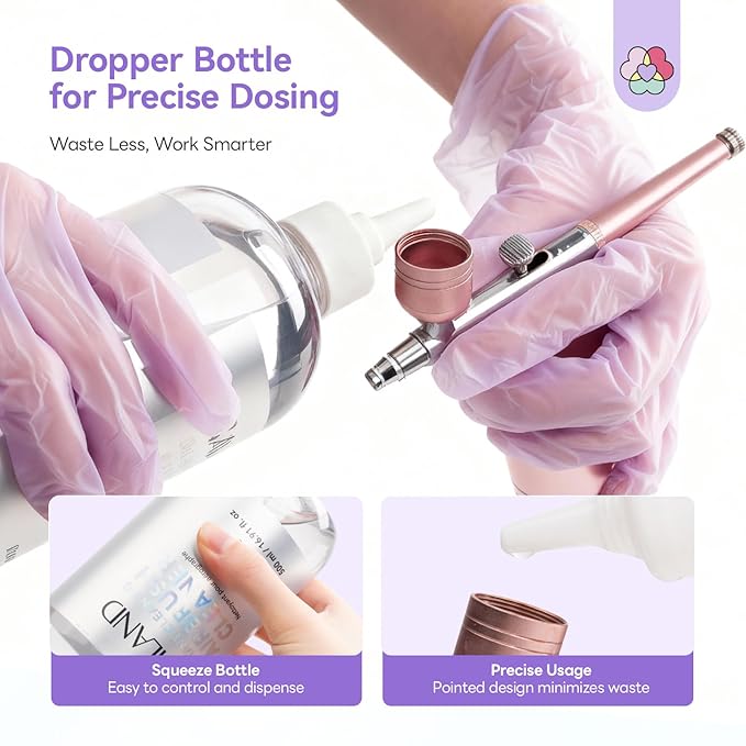 SAVILAND 500ML Airbrush Cleaner: 10s Instant Cleaning Makeup Brush Ceaner Large Capacity Odor Free Precision Bottle for Water-Based Acrylic Paint Airbrush Gel Nail Polish Clog Removal Salon