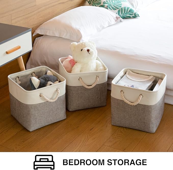 Oterri 6 Pack Foldable Storage Cubes, 13x13 Inch Fabric Bins, Decorative Storage Baskets for Home, Shelves, Nursery Organizers, Grey/White