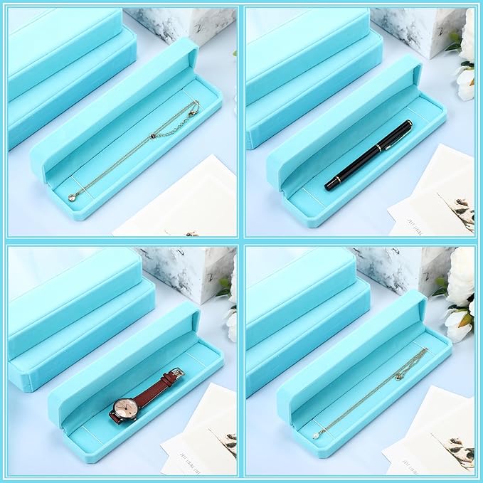 Batiyeer 24 Pcs Velvet Bracelet Box Bulk Jewelry Chain Necklace Box Bracelet Storage Case Long Jewelry Case for Valentine Wedding Pendant Display, 8.86 x 2.13 x 1.38 Inch(Light Blue)