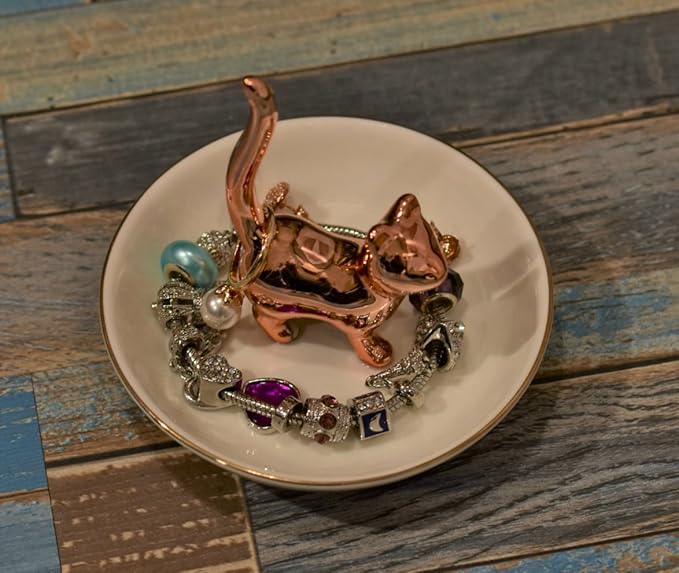 ROSA&ROSE Valentine’s Day Ring Holder Jewelry Tray–Handmade Cat Ring Dish,Romantic Gift for Her,Wedding,Birthday Gift for Girlfriend,Wife Personalized Jewelry Holder,Cute Cat Valentine’s Day Decor