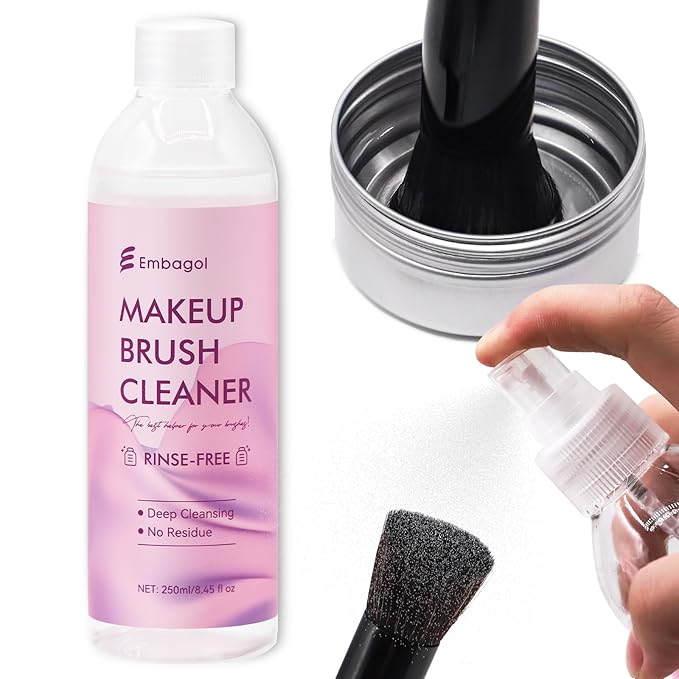 Makeup Brush Cleaner, Easily Remove Stubborn Makeup, Dirt & Impurities from Makeup Brushes, Rinse-Free & Quick Drying & Vegan & Cruelty-Free(250ml/8.45 fl oz)