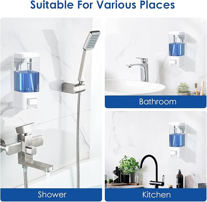 Manual Soap Dispenser, 17oz/500ml Wall Mount Soap Pump, Large Capacity Kitchen Bathroom Hand Soap Dispenser, Commercial Refillable Shampoo Shower Gel Lotion Dispenser, White