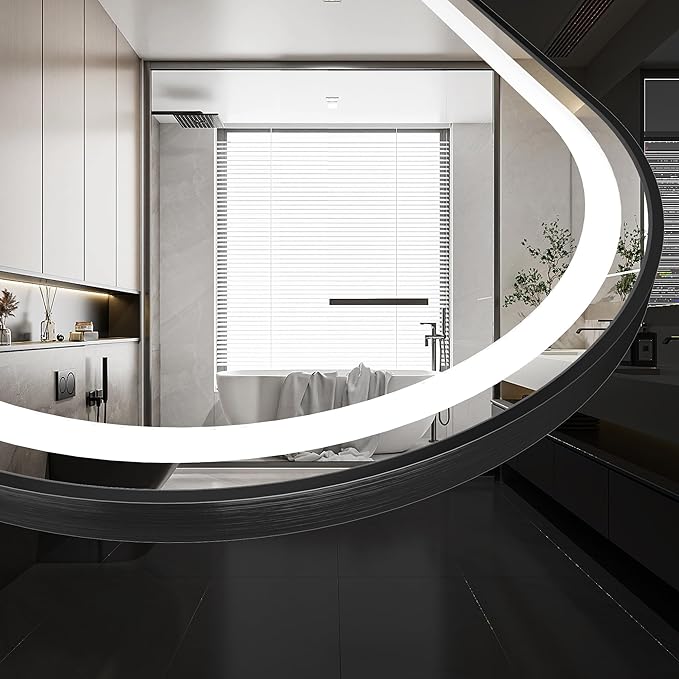 24x36 inch Black Tempered Glass LED Arched Mirror for Bathroom Vanity Mirror or Wall Decor Arch Mirror Brushed Metal Frame Wall Mounted Mirror for Bathroom