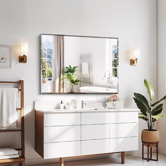 CILIBER Beveled Bathroom Mirror, 30x40 Large Frameless Mirrors for Over Sink, Upgraded Shatterproof Beveled Frameless Vanity Mirror for Bathroom,Bedroom,Living Room and Entryway