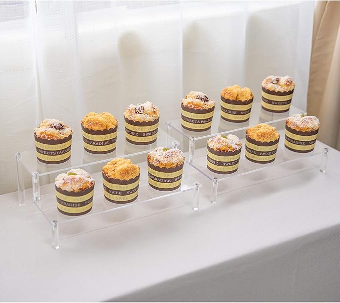 BYCY 2 Pack 2-Tier Clear Acrylic Display Stand Display Shelf for Dessert Jewels Figurines, Clear Cupcake Stand - 2 Pack ( 12" * 6.9" * 4.25" )