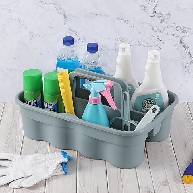 6-Pack Plastic Cleaning Storage Caddy with Handle, Cleaning Caddy Organizer, Gray