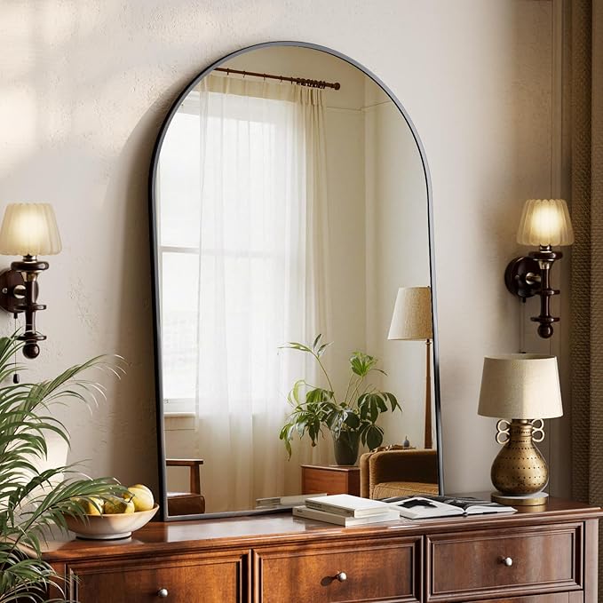 32"x48" Arched Bathroom Mirror with Aluminum Frame Arched Wall Mounted Vanity Mirror for Entryway, Bedroom, Living Room, Black