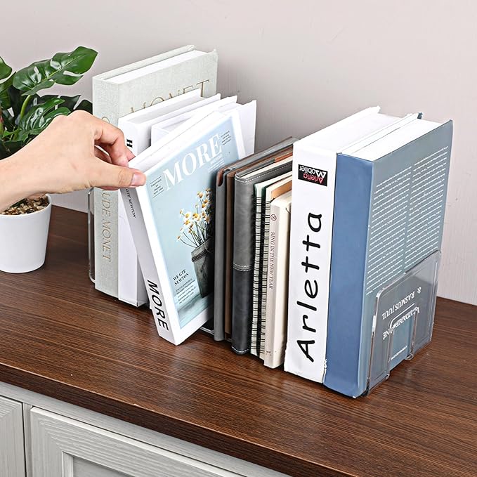 2 Pcs Acrylic Purse Organizer for Closet, 4 Sections Clear Handbag Storage Shelf 16.5 x 5.7 x 5.1 Inch Thickened Handbags Divider for Clutch, Clothes, Book, Document