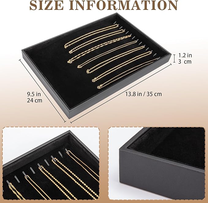 Polmart Stackable Necklace & Jewelry Organizer/Storage/Display Trays, Black Velvet (2-Pack)