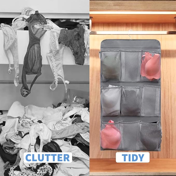 2 Pcs Closet Organizer Dual Sided Hanging Shoe Storage Bag Underwear Socks Holder with 18 Pockets (MESH POCKETS)