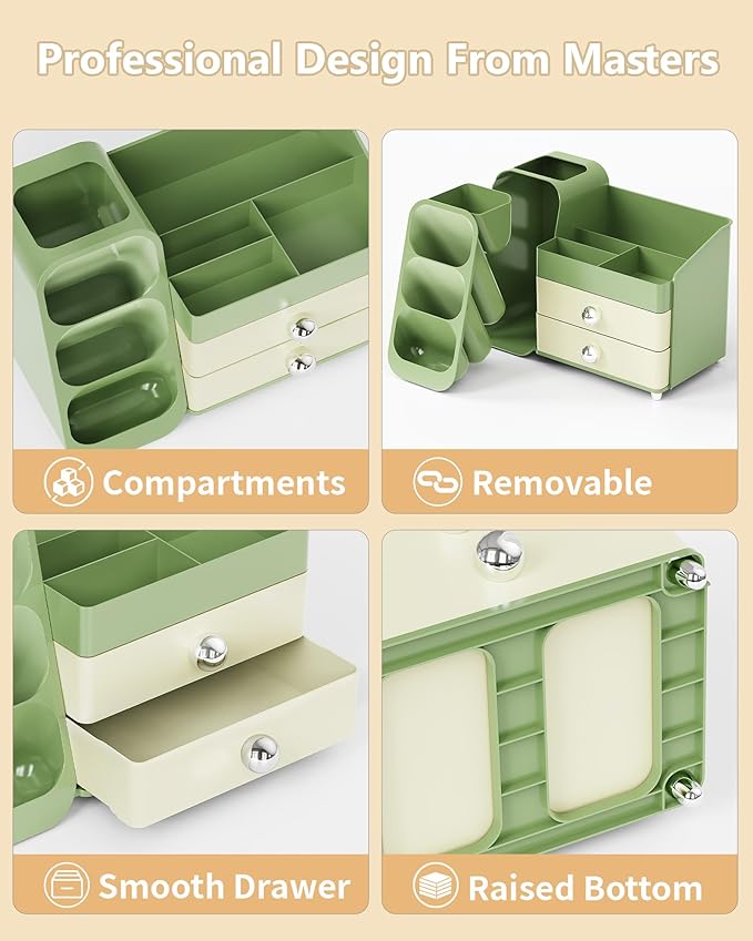 Makeup Organizer with Drawers, Skincare Organizer (Large Size Thick), Storage Box Cosmetic Display Cases, Make up Organizers for Vanity, Dresser, Desk, Kitchen, Countertop (green)