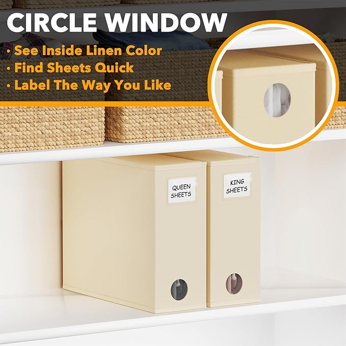 SpaceAid 2 Pack Bed Sheet Organizers and Storage, Foldable Sheet Organizer for Linen Closet, Sheets Set Folder Keeper with Window XL (Queen & King Size) Organizing Bedding Container, Beige