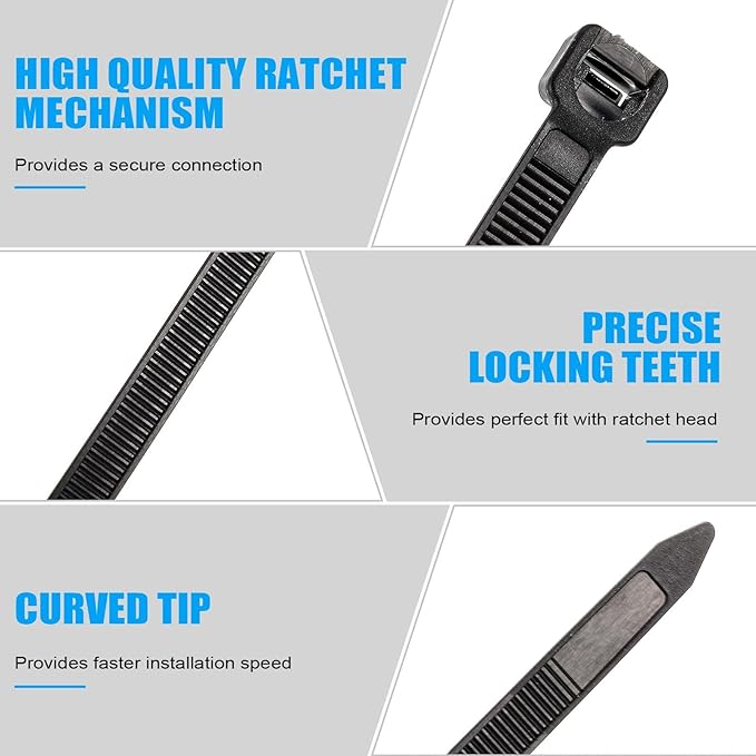 1000 Pcs 8 Inch Zip Ties Heavy Duty 120 Lbs Tensile Strength Black Nylon Wire Cable Ties Bulk for Indoor Outdoor