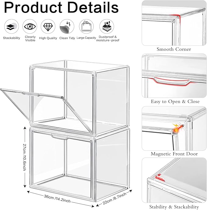 DILIBRA 5 Packs Clear Plastic Handbag Storage Organizer for Closet, Acrylic Display Box for Handbag, Stackable Storage Boxes Bag Organizer with Magnetic Door