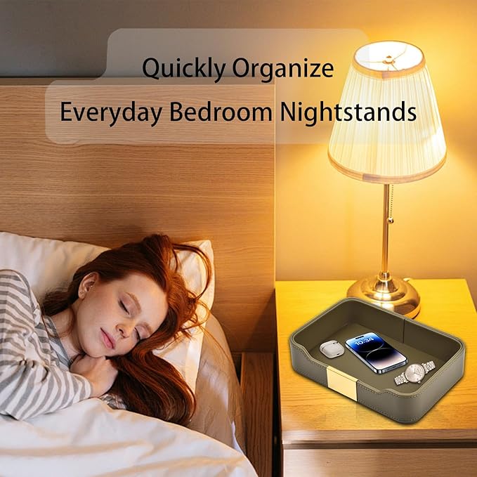 Leather Jewelry Tray Desktop Storage,Luxury Perfume Tray Nightstand Organizer Entryway Decorative Tray,for Jewelry Watch Cosmetics Keys Phone Wallet Home & Office Accessories,Olive Green