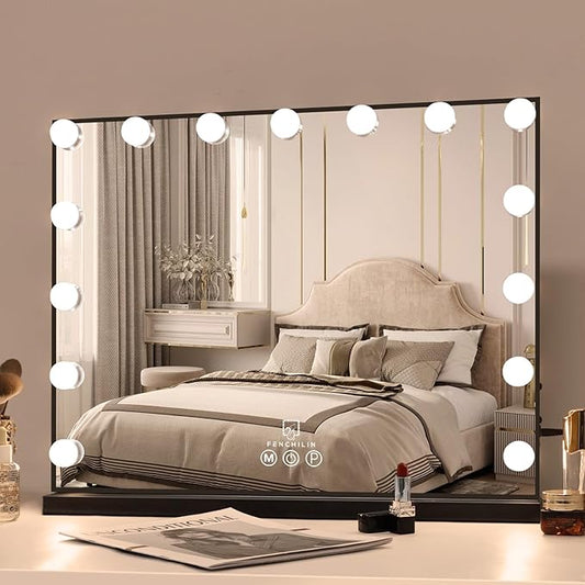 FENCHILIN Vanity Mirror with Lights,Hollywood Lighted Mirror with Dimmer Bulbs, Vanity Makeup Mirror Smart Touch Control (Black)