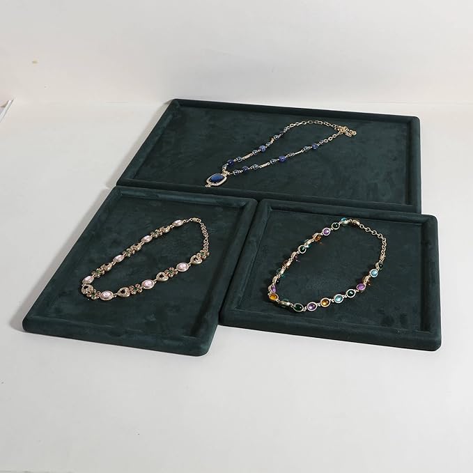 Rectangle Jewelry storage organizer plate, Velvet Jewerly display tray, Empty showcase tray for Necklace Bracelet Ring Earring【Green-Medium, 11.8 x 8.7 in 】