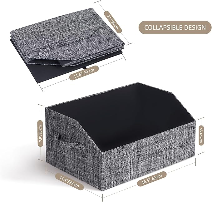 Closet Organizer Bins, Fabric Storage Bins Foldable Storage Box Shelf Baskets Container Trapezoid Storage Bin for Organizing Home Office Shelves Wardrobe RV, 4 Pack, Black