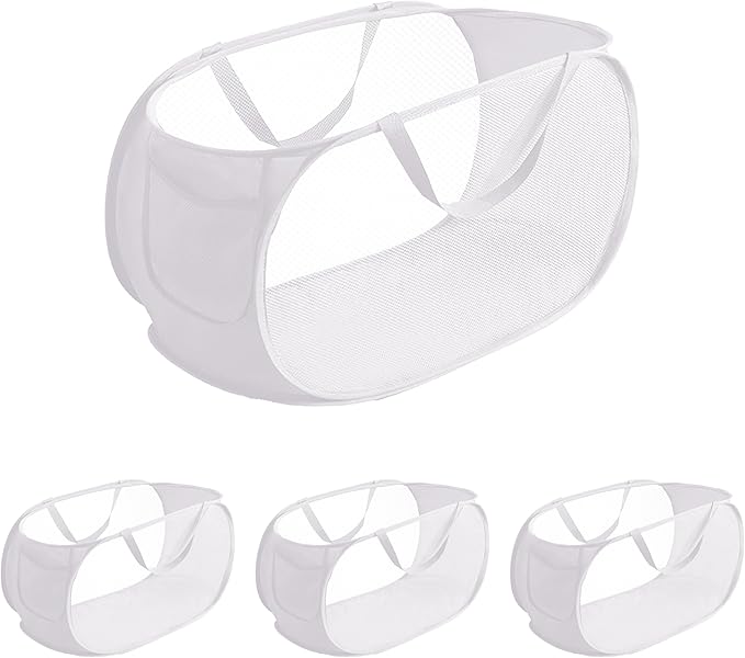 4 Pcs pop up laundry hamper Sturdy Large Capacity collapsible laundry basket,Laundry Room,Toy storage,Versatile Use-Home,Camping,Dorm,Hotel,Travel(White)
