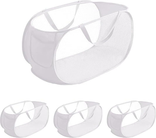 4 Pcs pop up laundry hamper Sturdy Large Capacity collapsible laundry basket,Laundry Room,Toy storage,Versatile Use-Home,Camping,Dorm,Hotel,Travel(White)