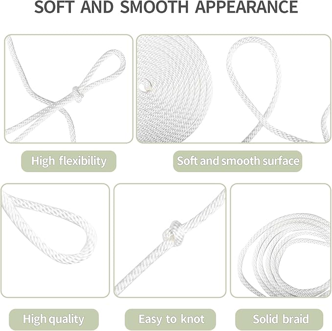 1/4 Inch 500ft White Nylon Solid Braid Rope | High UV & Abrasion Resistance | Industrial Grade, Low Stretch | Multipurpose for Flag Poles, Clotheslines
