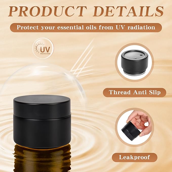 1 oz Glass Jars with Lids, Empty Cosmetic Jars, Airtight Containers with Inner Seal for Creams, Balms, Ointments, DIY Crafts, Salves (24 Pack, Black Frosted)
