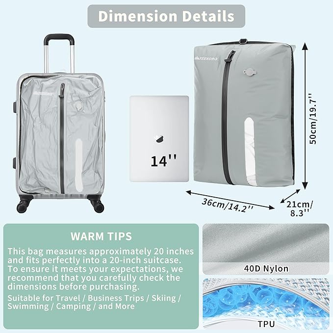 Vacuum Bag for Travel, Professional IPX8 Waterproof Reusable Vacuum Compression Bags for Travel Suitcases, Durable Space Saver Bag(2 Large,No Pump)