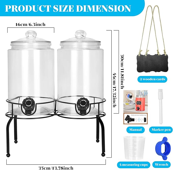 Glass Laundry Detergent Dispenser 1 Gallon 2 Pack, 2 Gallon Laundry Soap Dispenser with Stand, Glass Jars Laundry Containers for Laundry Room Organization & Storage