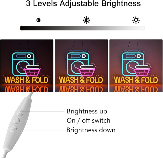 Wash & Fold Neon Sign for Laundry Room Wall Decor LED Light up Sign Business Signage for Home Laundromat Wash Room Decor Gift 16.1" x 11.8" Led Art Wall Hanging Decorative Lights