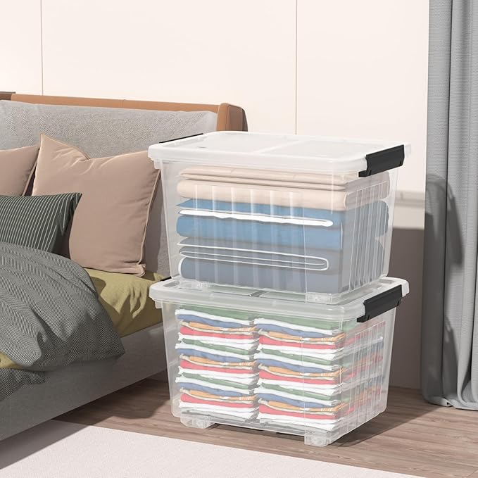 30 Quart Clear Storage Latch Bin with Lids, Clear Storage Totes with Lid, 4-Pack