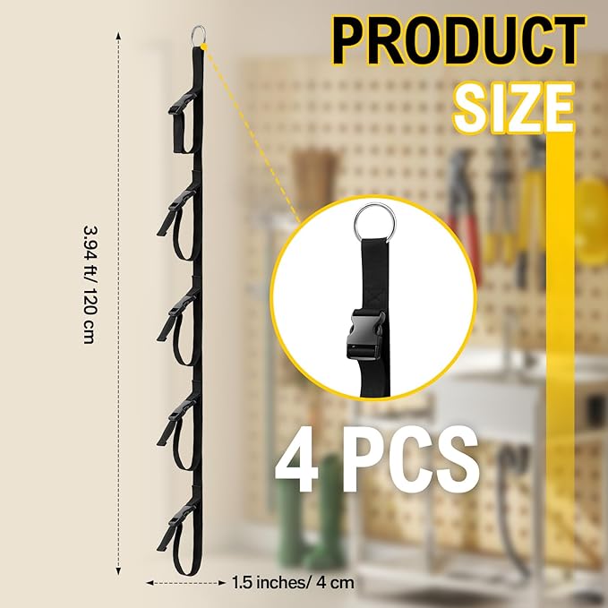 4 Pcs Extension Cord Organizers and Storage Garage Extension Cord Holder with 5 Slots Organizer Black Cord Organizer Straps for Vertical Space Cable Hose Rope String Lights