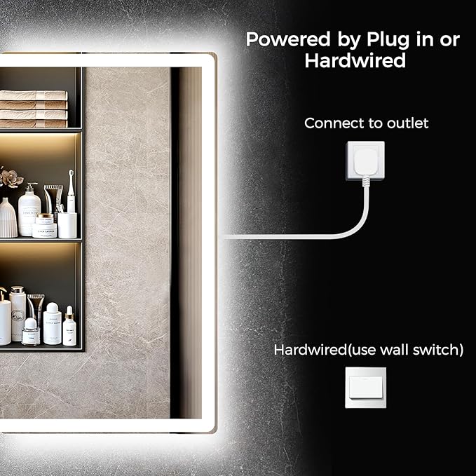 24"x32" LED Bathroom Vanity Mirror with Lights, Anti-Fog, Dimmable, Lighted Bathroom Mirror for Wall, Rounded-Corner, Memory Function, 5mm Shatter-Proof Tempered Glass, Backlit & Front Lit