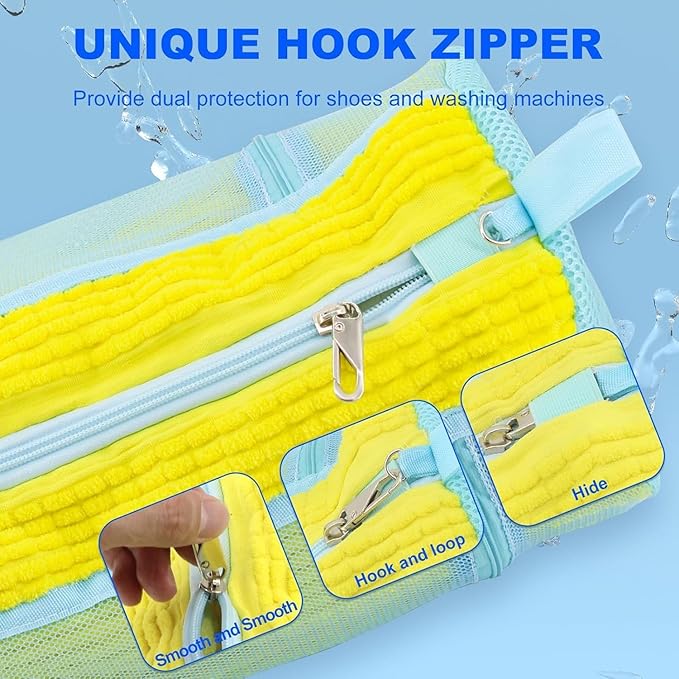Shoe Washing Machine Bag, Laundry Shoe Bag with Side External Network for Washer and Dryer Reusable Shoe Cleaning Bag for Sneaker Tennis Unstain Cleaner Kit (2pc-yellow)