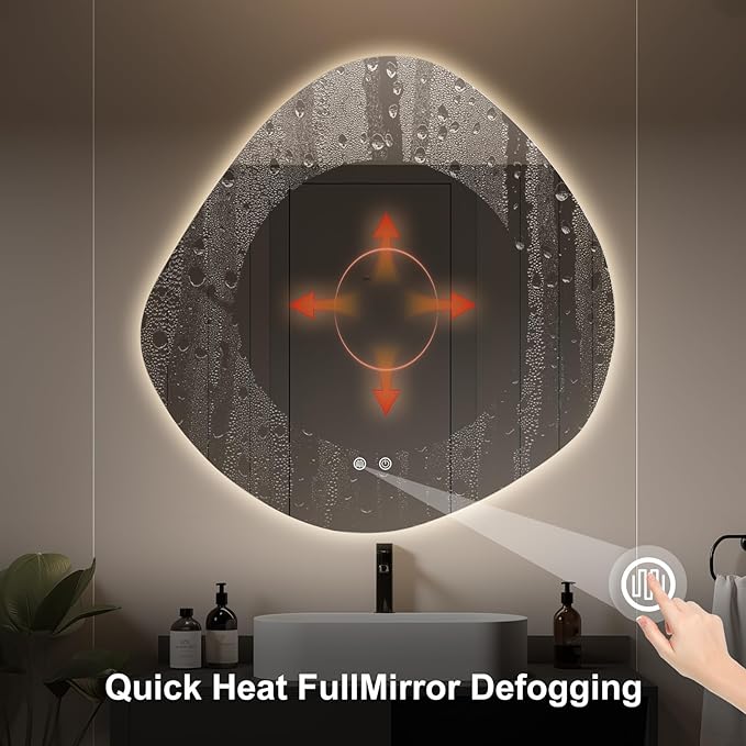 WallBeyond LED Bathroom Mirror with Lights, 30 x 30 Inch Led Bathroom Vanity Mirror for Wall, Anti Fog Mirror for Bathroom, 3 Colors and Dimmable Light, Horizontal/Vertical